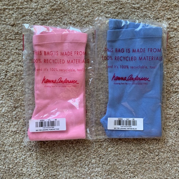 Hanna Andersson Baby Ribbed Leggings 2T 85cm Fondant Pink & Vintage Blue 2 Pairs - Picture 9 of 9